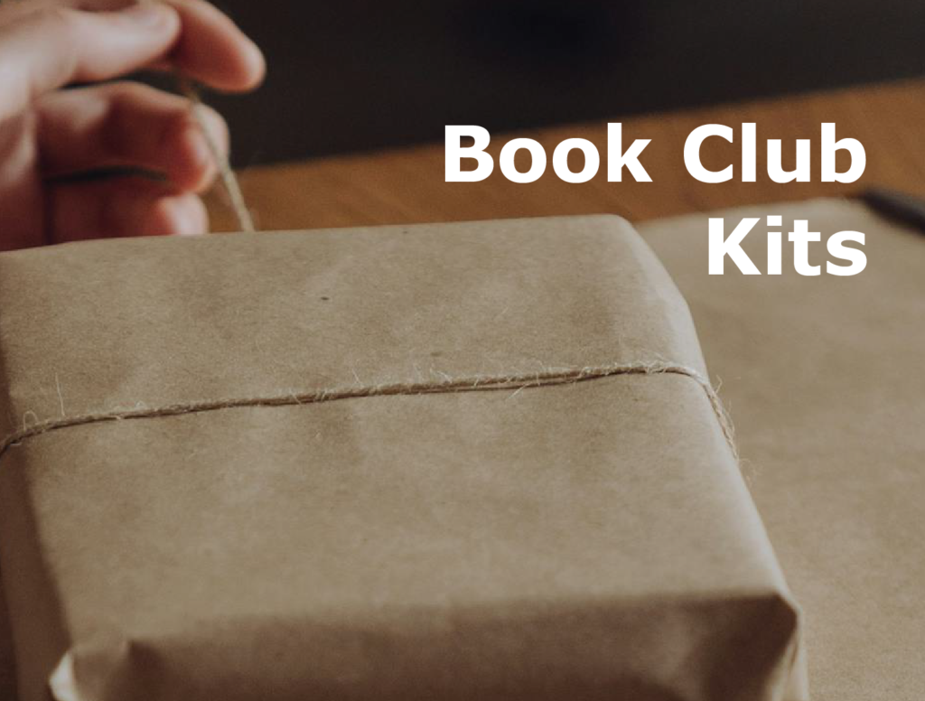Image button for Book Club Kits, a book being wrapped in brown paper