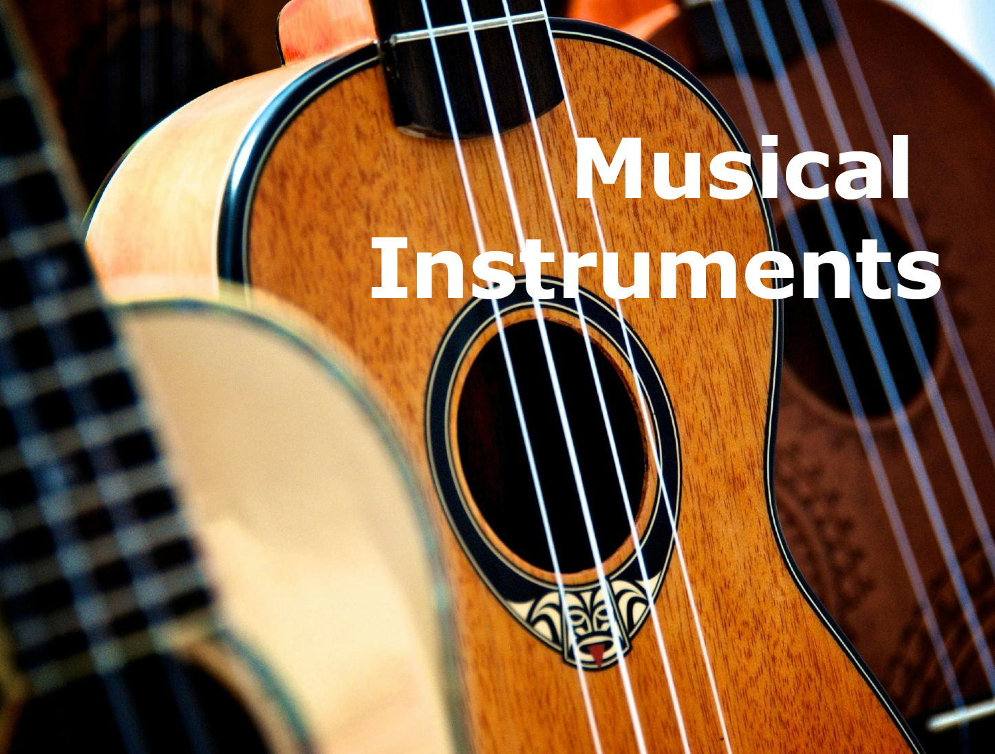 Image button for Musical Instruments, a close up of ukuleles 