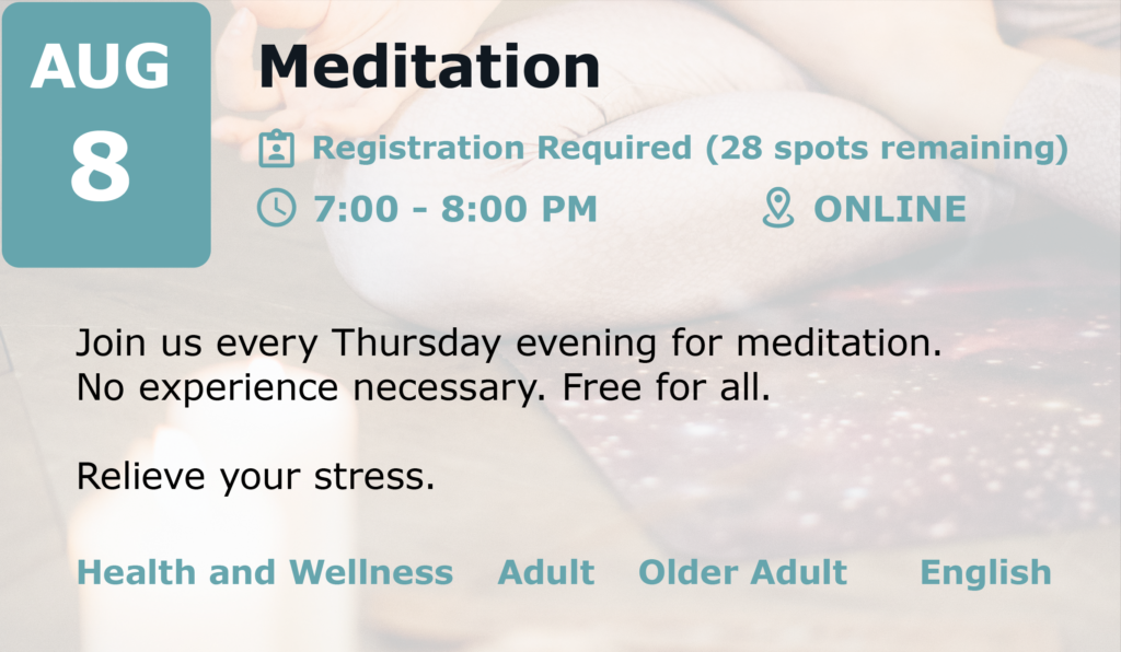 calendar description of meditation on Thursday evenings